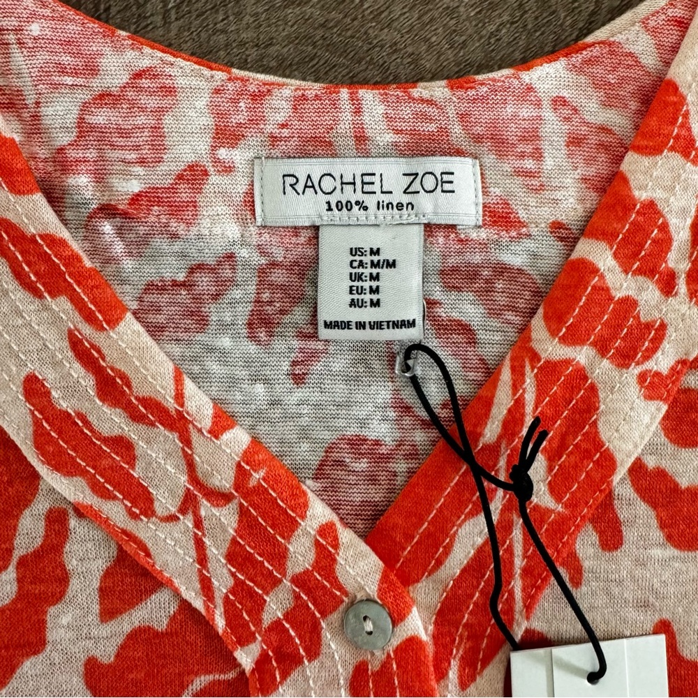 New Tropical Resort Wear Sleeveless Button Down Linen‎ V Neck Top Women's M - Picture 3 of 9